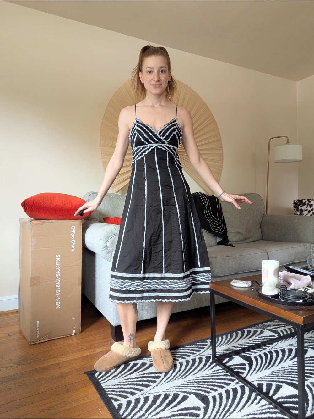 Y2K Black and White Embroidered Paneled Summer Dress from Eliza J